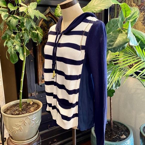 Anthropologie navy stripe hoodie zip sweater - Picture 3 of 9